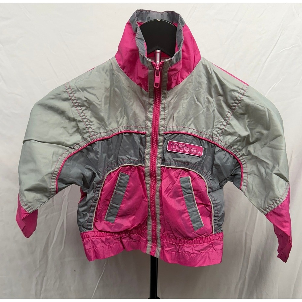 Vintage 90's Wilson Kids Pink Grey Colorblock Windbreaker Jacket Full Zip 4T